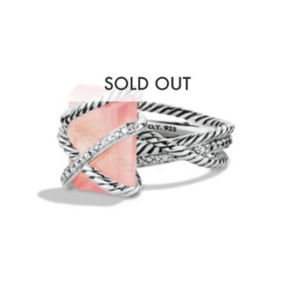 David Yurman Rose Quartz Sterling Silver Cable & Diamond Wrap Ring